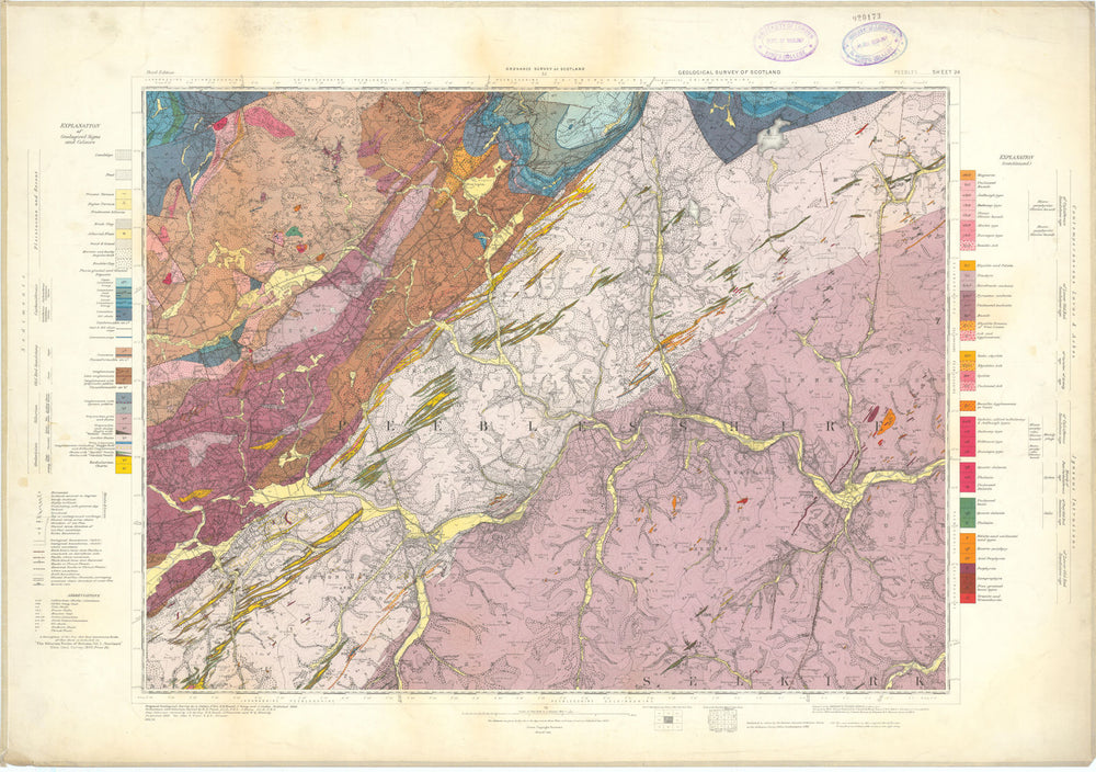 Peebles. Geological Survey of Scotland sheet 24. Linton 1932 old vintage map