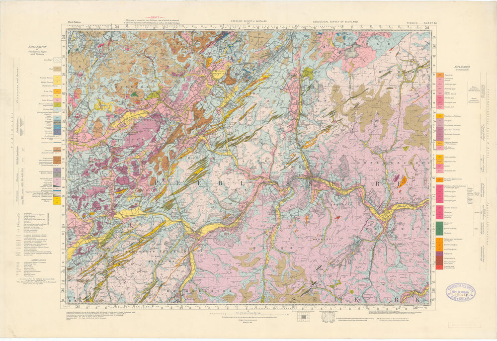 Peebles. Geological Survey of Scotland sheet 24. Linton 1952 old vintage map