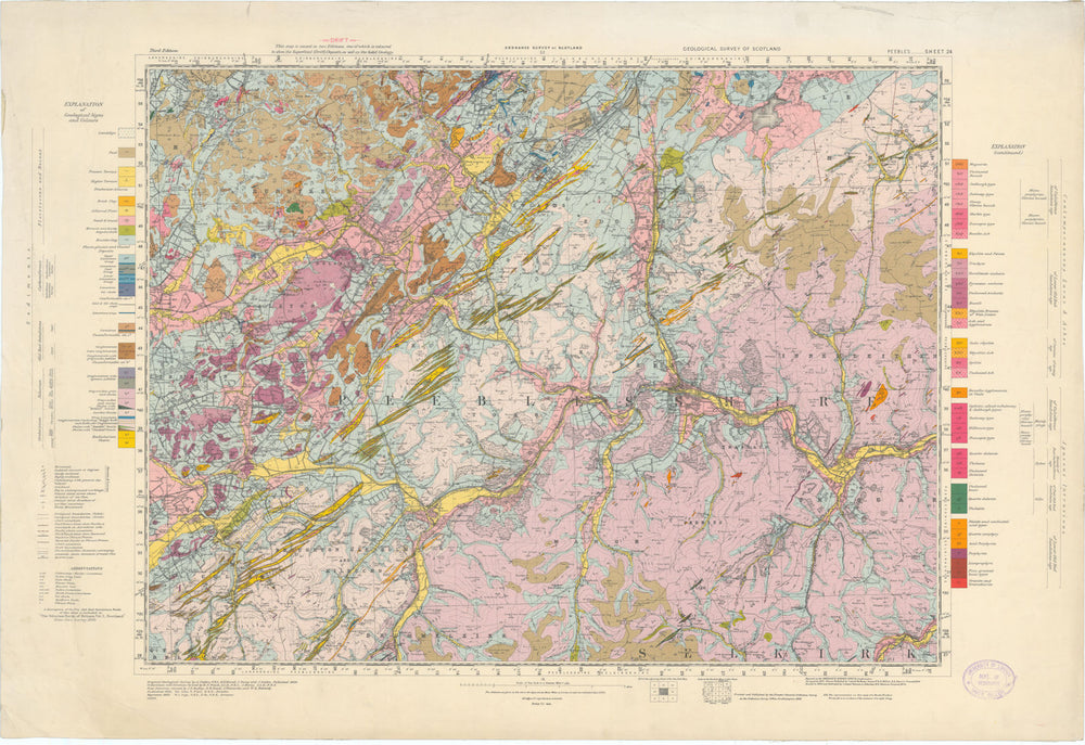 Peebles. Geological Survey of Scotland sheet 24. Linton 1952 old vintage map