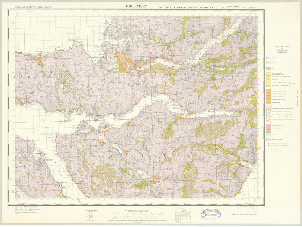 Tobermory. Geological Survey of Scotland sheet 52. Loch Sunart 1968 old map