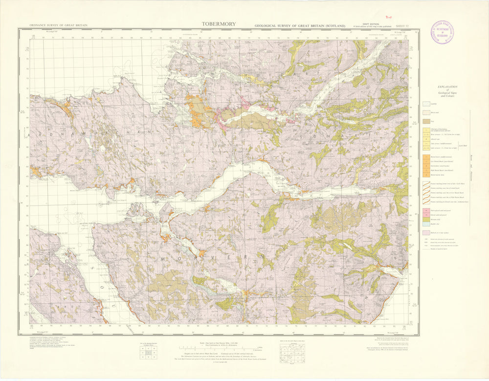 Tobermory. Geological Survey of Scotland sheet 52. Loch Sunart 1968 old map
