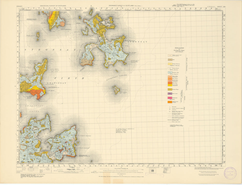 Stronsay. Geological Survey of Scotland sheet 120. Shapinsay Orkney 1955 map
