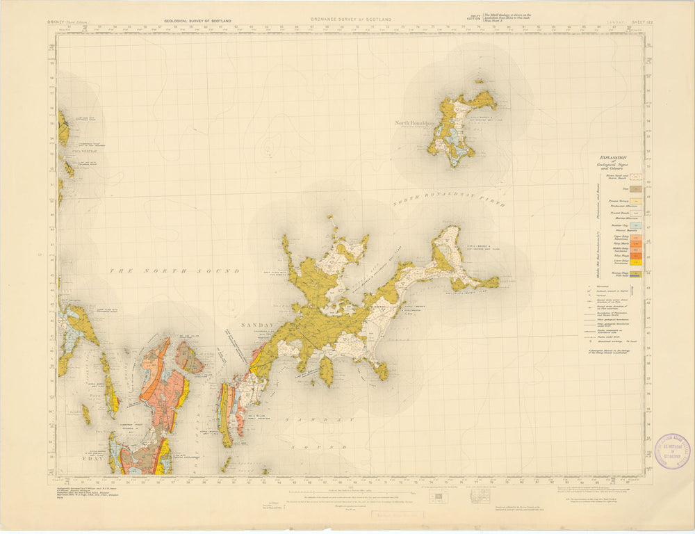 Sanday. Geological Survey of Scotland sheet 122. Dennis Head Orkney 1956 map