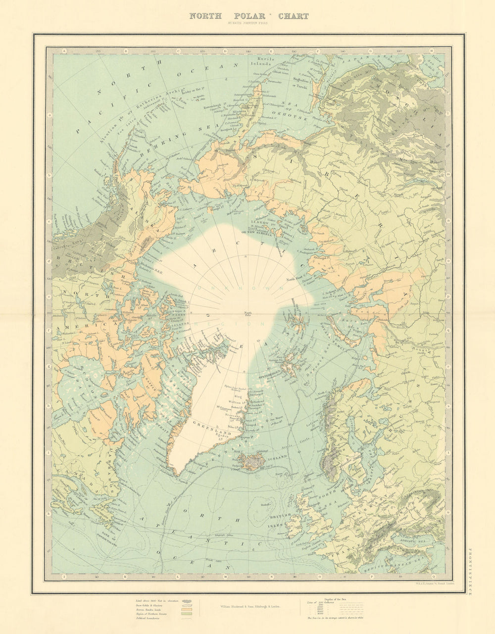 North Pole Polar Chart Arctic Highest latitude Nares. 50x60cm. JOHNSTON 1876 map