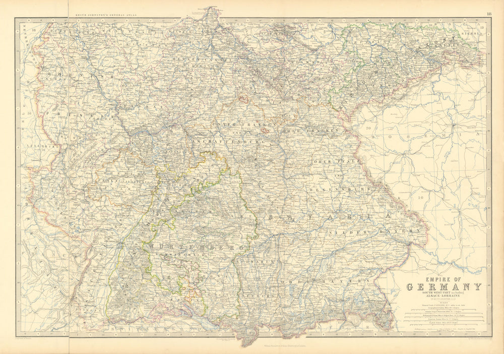 Empire of Germany (South). Bavaria &c. 50x60cm. JOHNSTON 1876 old antique map