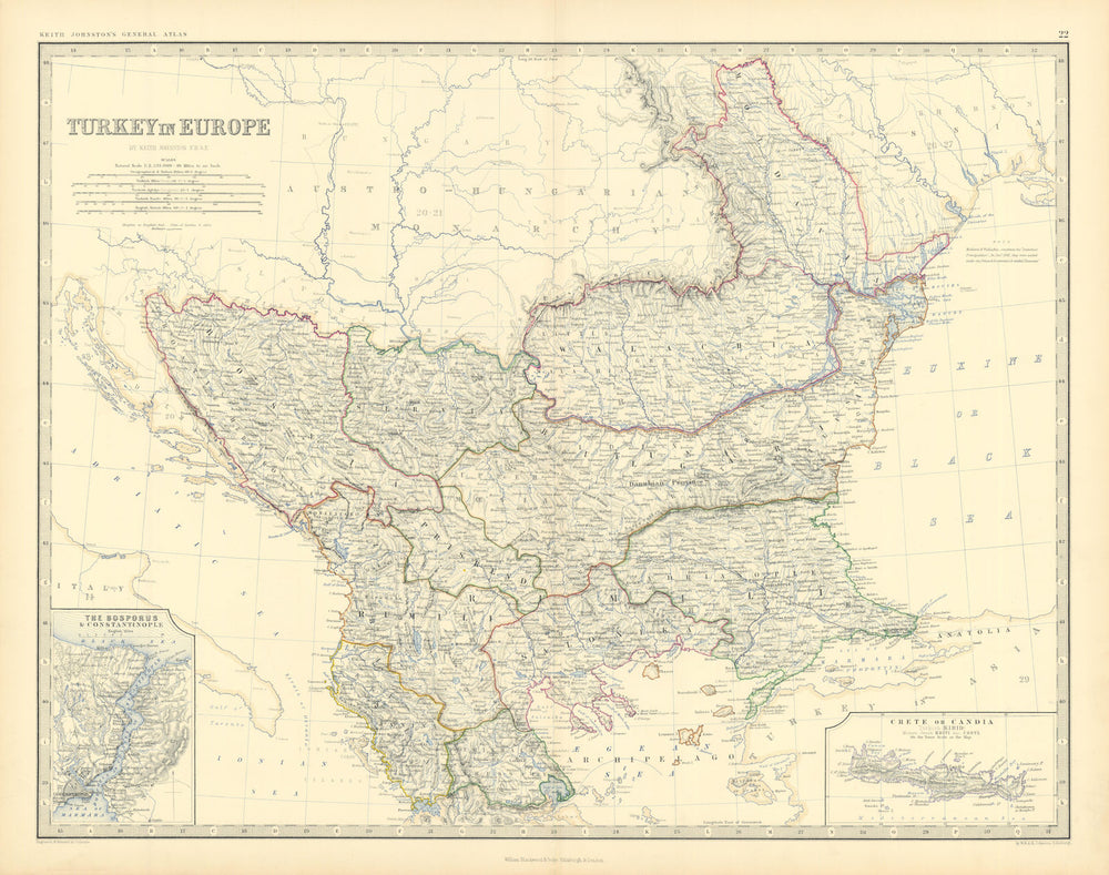 Turkey in Europe. Balkans Bosphorus Rumania Rumelia. 50x60cm. JOHNSTON 1876 map