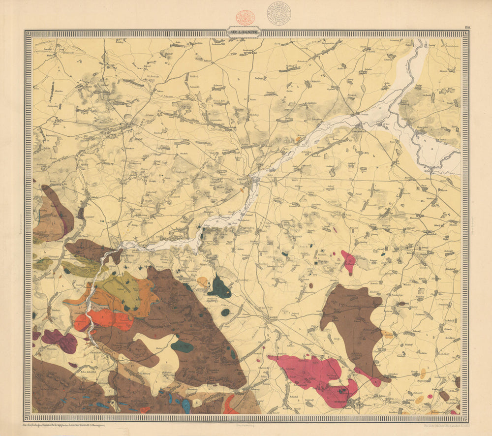 Lower Silesia Geological map #2 Liegnitz / Legnica Poland 55x62cm CARNALL 1860