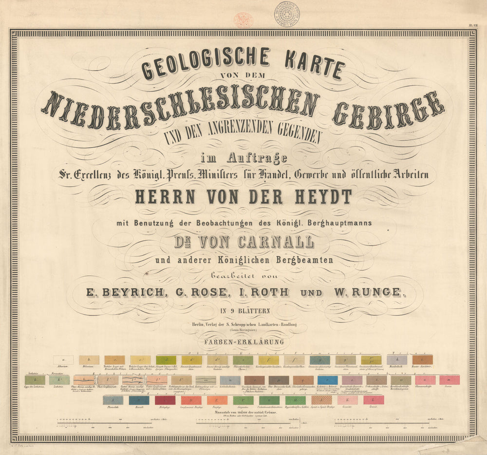 Geologische Karte von dem Niederschlesischen Gebirge Title sheet 1860 old map