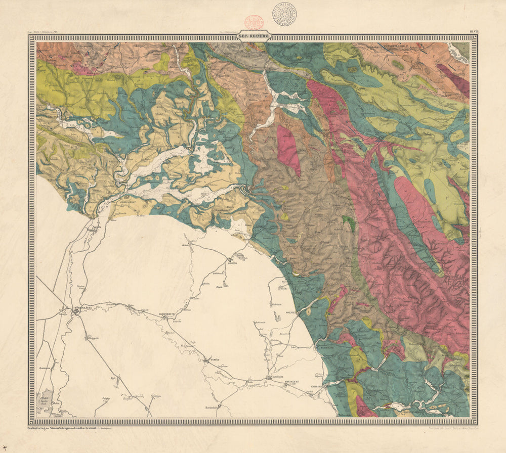 Lower Silesia Geological map #8 Reinerz/Duszniki-Zdrój Poland. CARNALL 1860