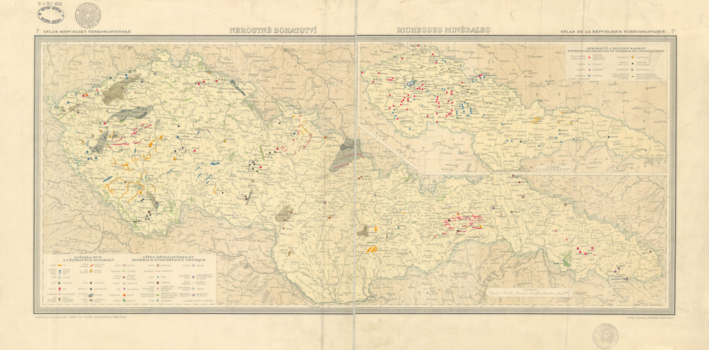 Čekoslovenské - Nerostné Bohatstvi. Czechoslovakia - Mineral Resources 1931 map