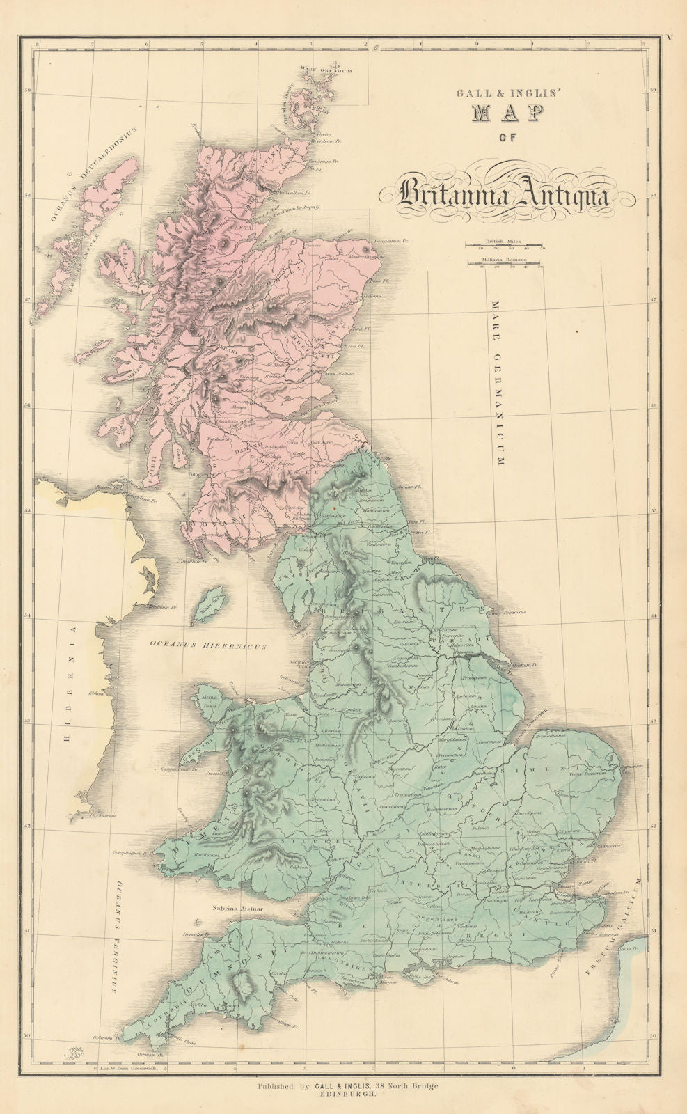 Gall & Inglis' Map of Britannia Antiqua. Ancient Britain. Roman/Latin names 1850