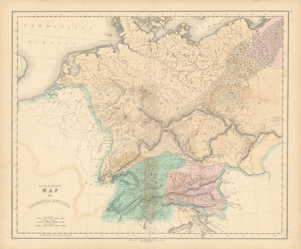Gall & Inglis' Map of Germania Antiqua. Ancient Germany & Central Europe 1850