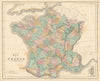 Gall & Inglis' Map of France in Departments. Railways 1850 old antique