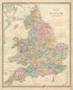 Gall & Inglis' Map of England with the Railways. Counties 1850 old antique