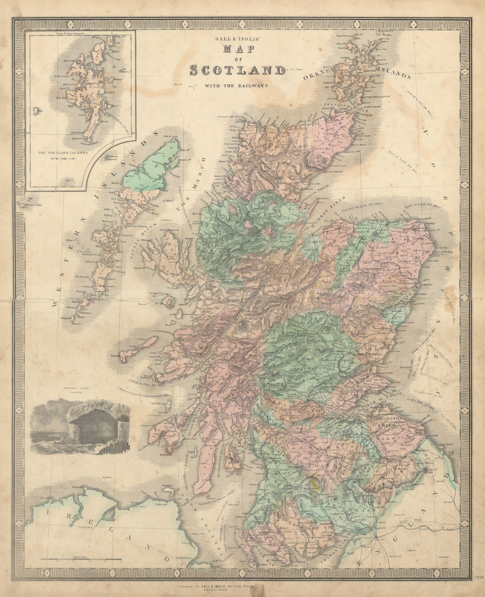 Gall & Inglis' Map of Scotland with the Railways. Counties 1850 old