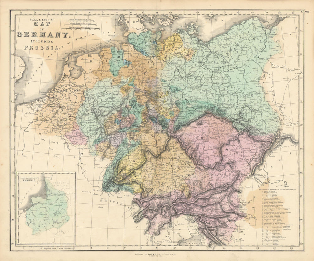 Gall & Inglis' Map of Germany including Prussia. Austria Czechia 1850 old