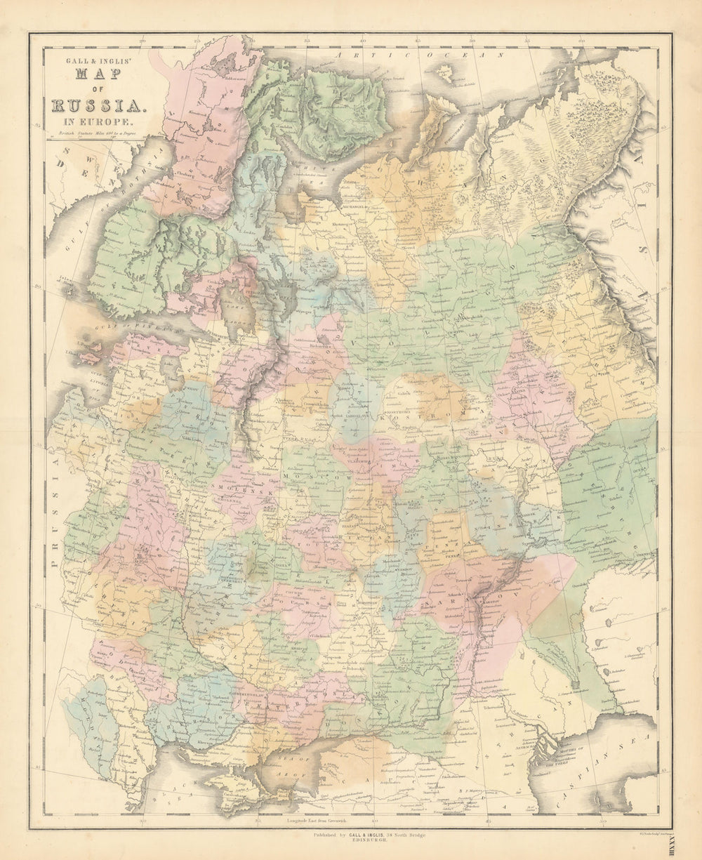 Gall & Inglis' Map of Russia in Europe 1850 old antique vintage plan chart