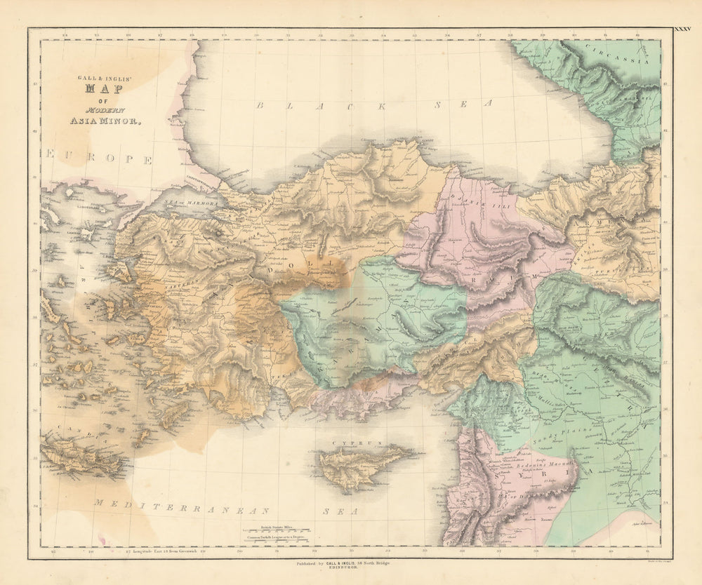 Gall & Inglis' Map of Modern Asia Minor. Anatolia Aegean Cyprus Turkey 1850