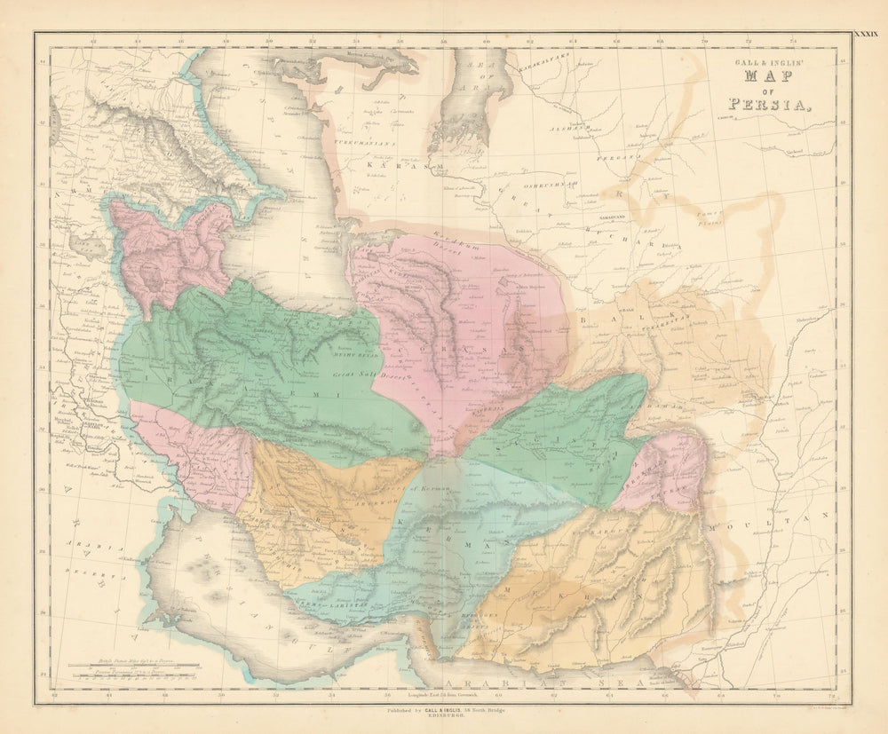 Gall & Inglis' Map of Persia. "White Mosque" marked near RAK UAE 1850 old