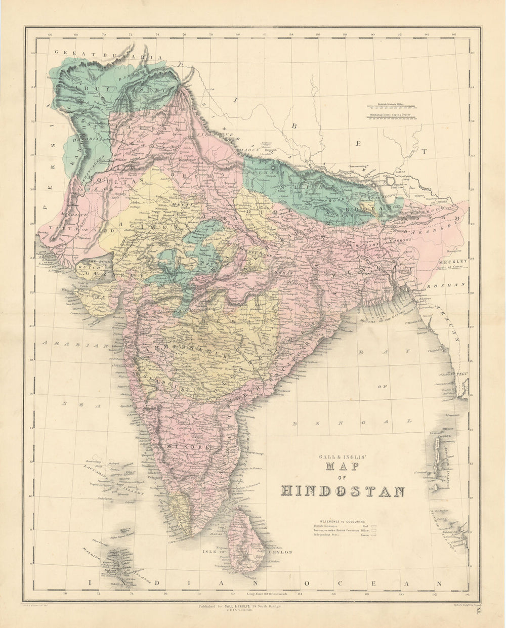 Gall & Inglis' Map of Hindostan. British India & Independent States 1850