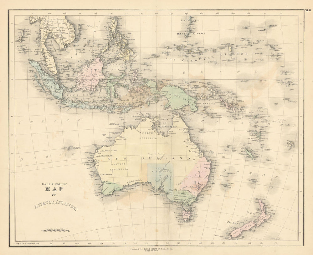 Gall & Inglis' Map of Asiatic Islands. New Holland Australia Leeuwins Land 1850
