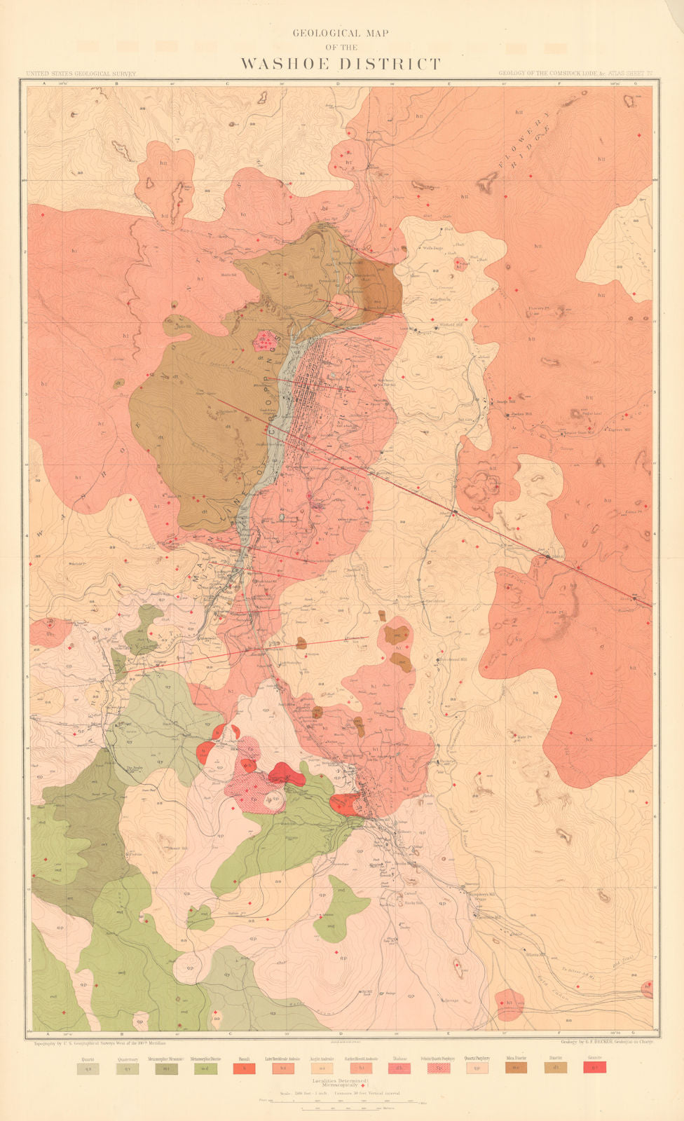 Geological Map of the Washoe District. Comstock Silver Lode. BECKER 1882