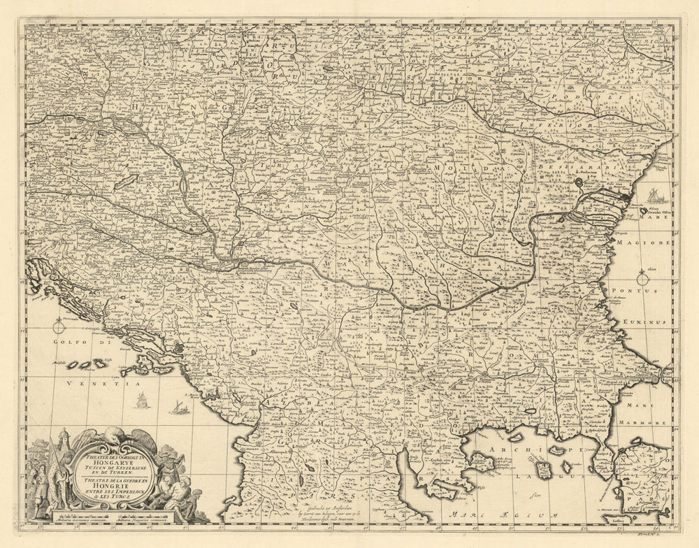 Theatre de la Guerre en Hongrie entre les Imperiaux & Les Turcs c1729 old map