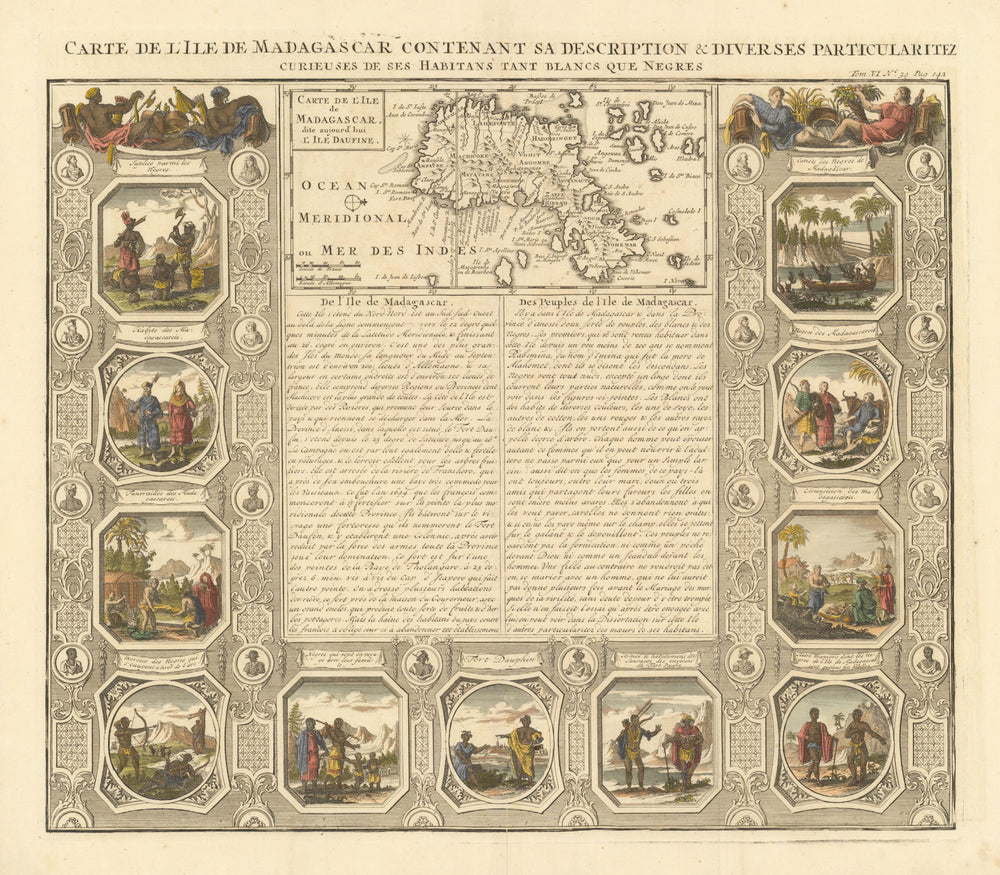 Carte de l'Ile de Madagascar contenant sa description… CHATELAIN 1719 old map