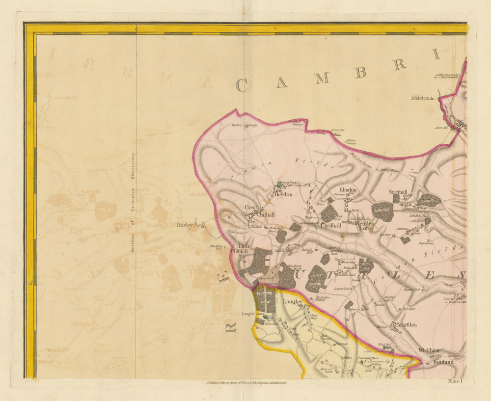 Essex NW #1 Uttlesford Chrishall Ickleton Arkesden. Chapman/André 1777 old map