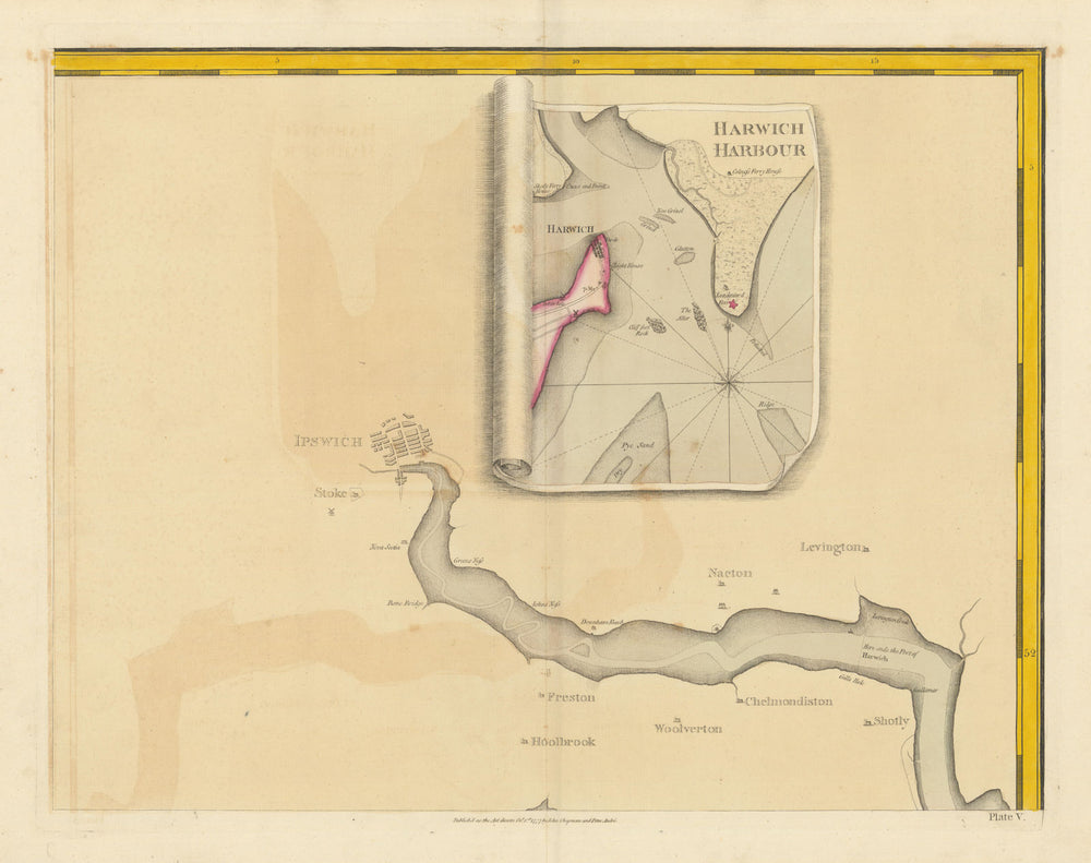 Harwich Harbour by Chapman/André. Essex/Suffolk #5 Ipswich River Orwell 1777 map