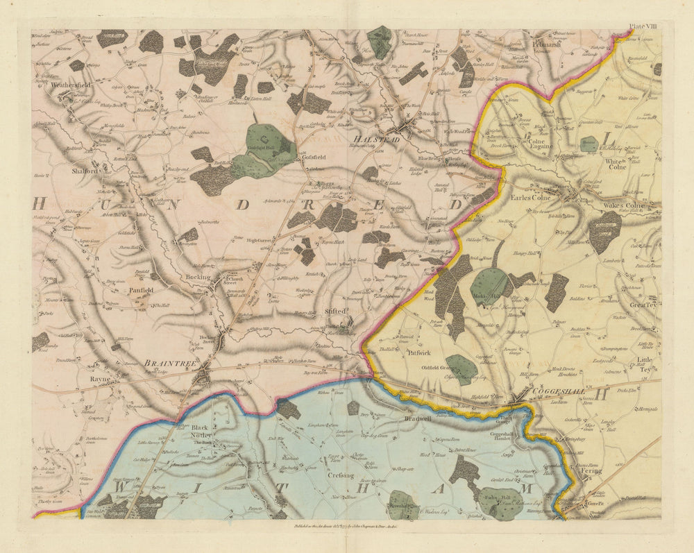 Essex N #8 Braintree Halstead Coggeshall Bocking. Chapman/André 1777 old map