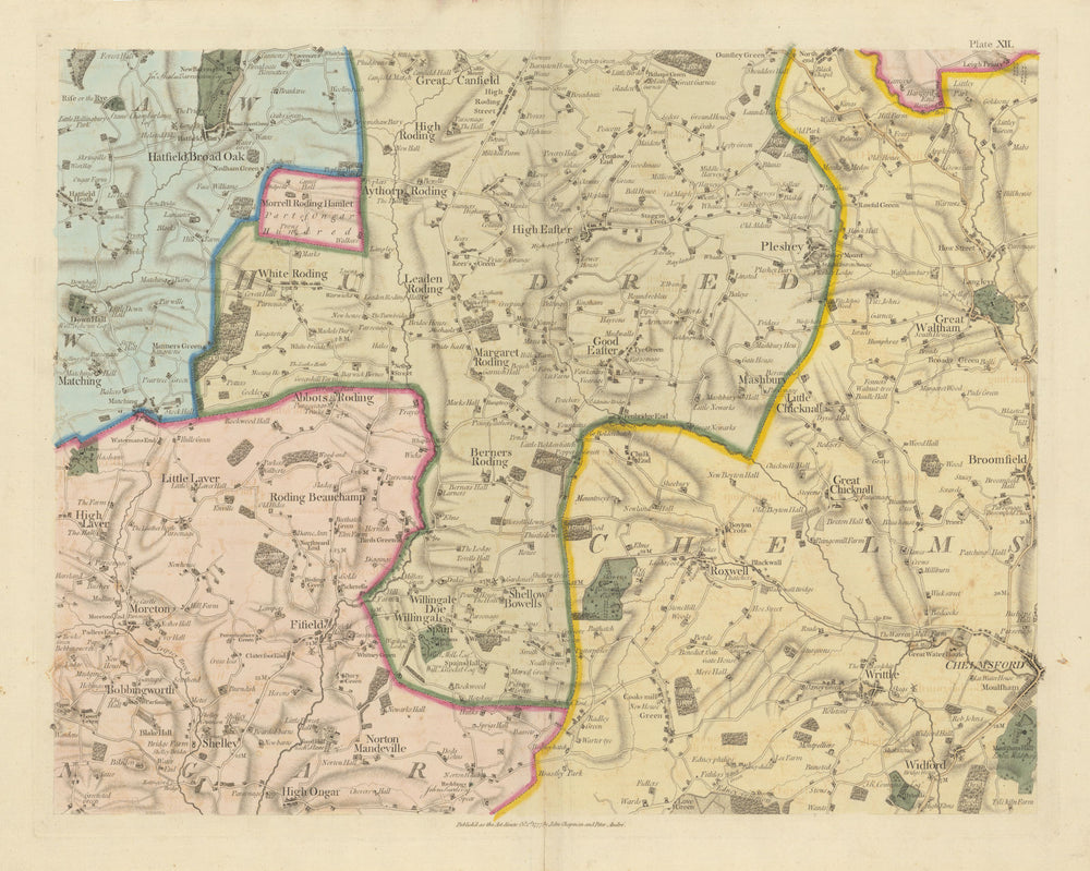 Essex W #12 Chelmsford Writtle Great Waltham High Easter. Chapman/André 1777 map