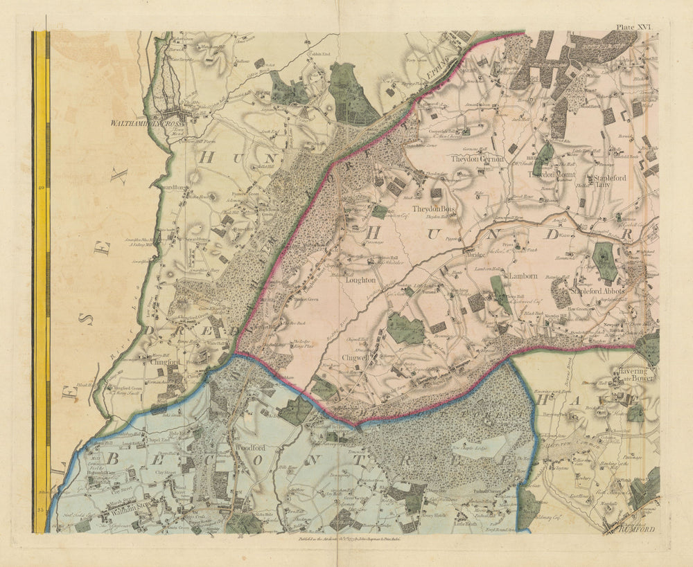 Essex SW #16 Walthamstow Romford Epping Forest Chingford. Chapman/André 1777 map