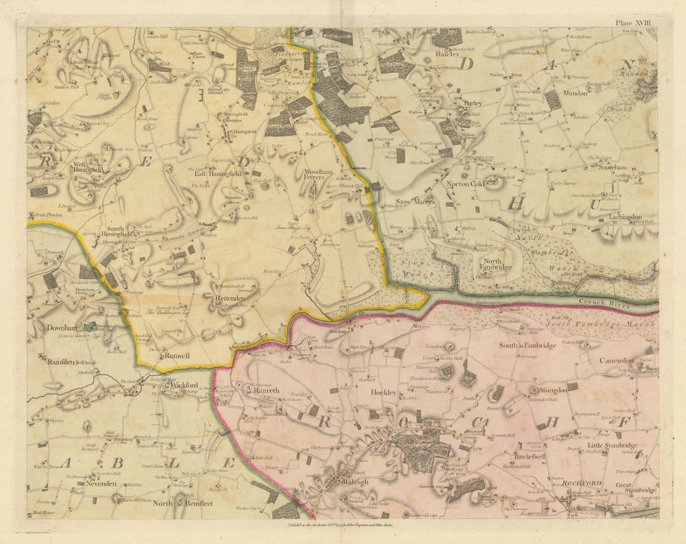 Essex SE #18 Wickford Rochford Woodham Ferrers Rayleigh. Chapman/André 1777 map