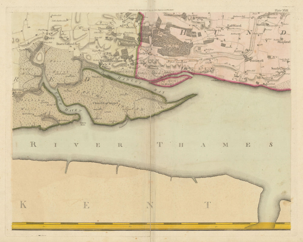 Essex SE #23 Canvey Island Southend Benfleet Thundersley. Chapman/André 1777 map