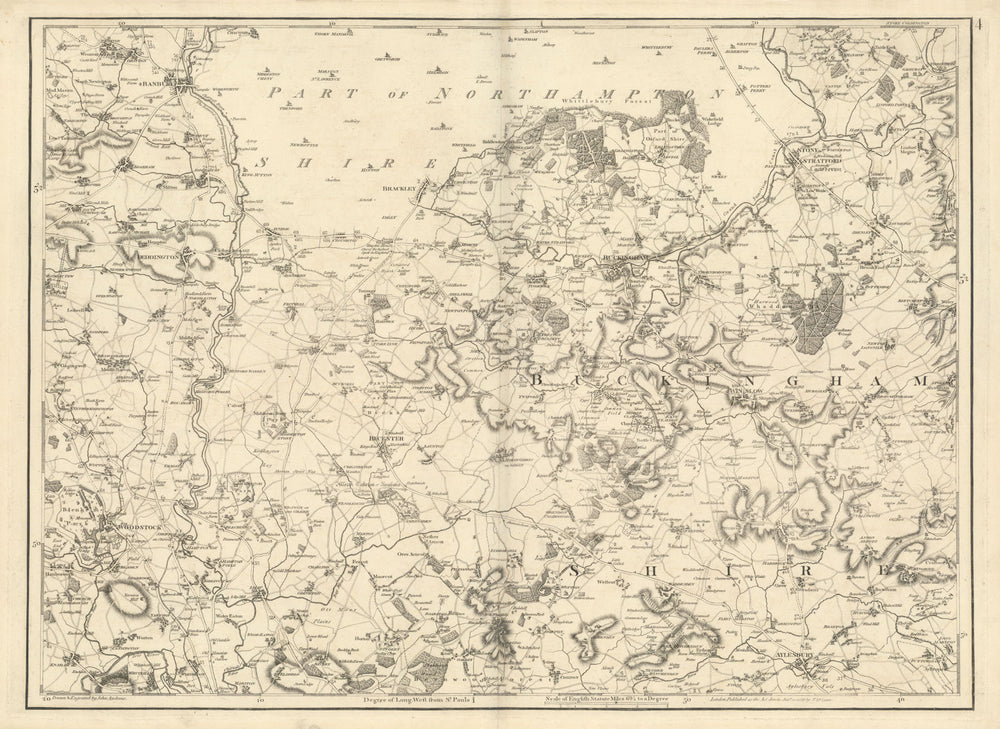 North Cotswolds. Buckingham Woodstock Banbury Aylesbury #4 Andrews/Dury 1818 map