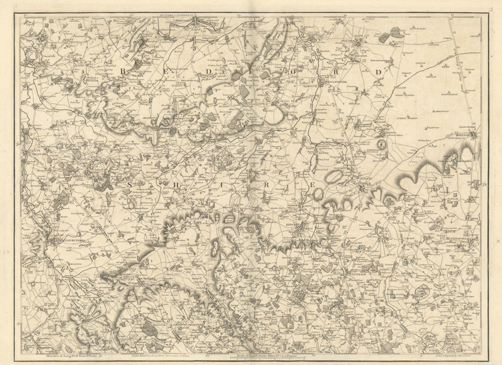 North Chilterns. Hertfordshire Bedford Dunstable Luton #3 Andrews/Dury 1818 map