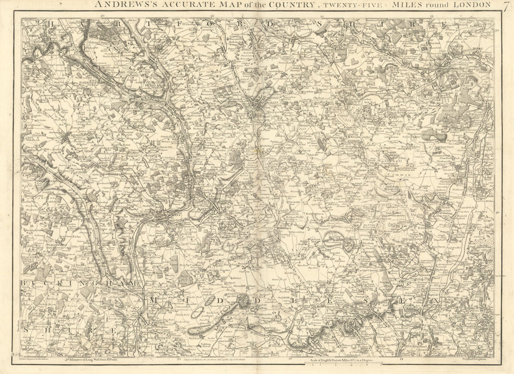 Chilterns & NW London. Hertfordshire St Albans Amersham #7 Andrews/Dury 1818 map