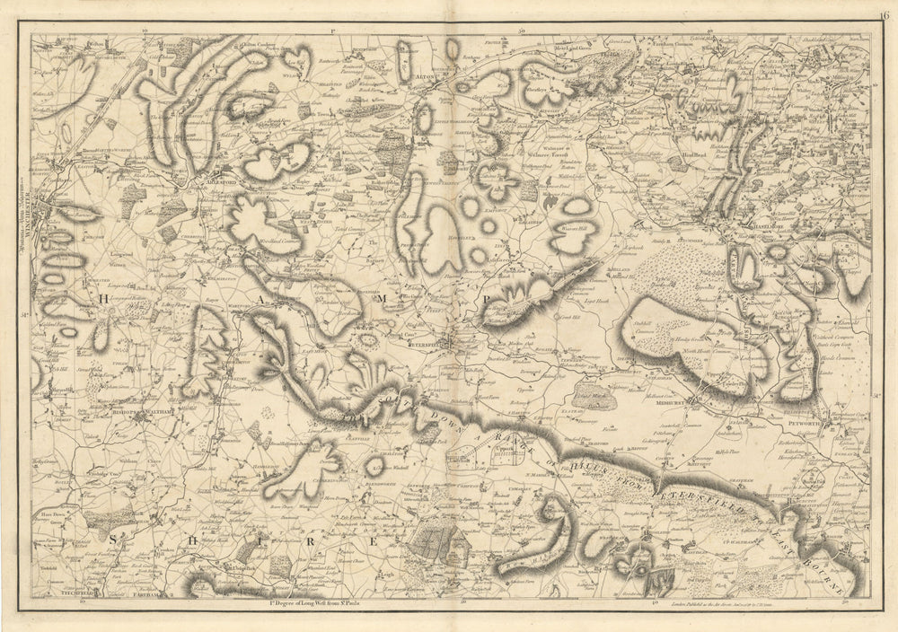 South/Hampshire Downs. Sussex Winchester Petersfield #16 Andrews/Dury 1818 map