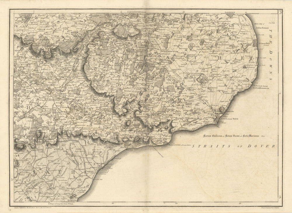 North Downs & Romney Marsh. Kent Dover Canterbury #13 Andrews/Dury 1818 map
