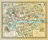 Historic York by Estra Clark. Decorative vintage pictorial city plan 1947 map