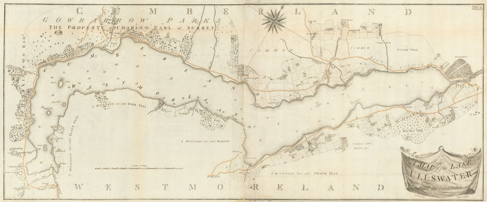 A map of the Lake of Ullswater and its environs by James Clarke 1789 old