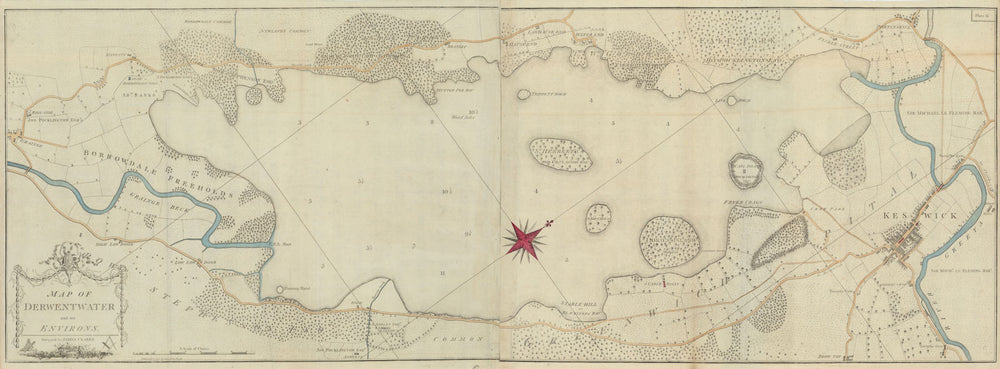 A map of Derwentwater and its environs by James Clarke 1789 old antique