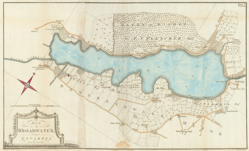 A map of Broadwater and its Environs by James Clarke. Bassenthwaite Lake 1789