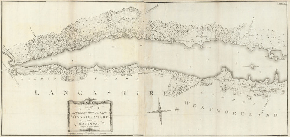 The Southern Part of the Lake Winandermere… by James Clarke. Windermere 1789 map