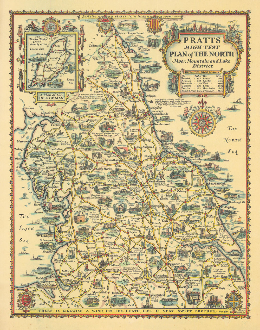 Pratts High Test plan of the North. Moor, Mountain & Lake District 1932 map
