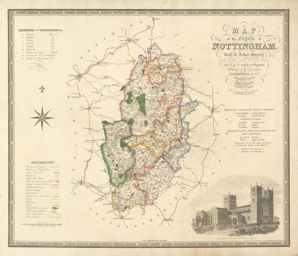 "Map of the county of Nottingham" by C. Greenwood. Nottinghamshire. 62x72cm 1831