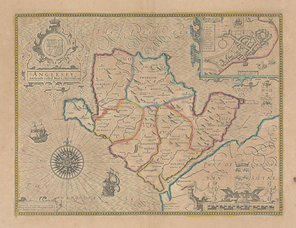 Anglesey antiently called Mona. by John Speed. Henry Overton edition c1713 map