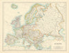 Europe by W. & A.K. Johnston 1887 old antique vintage map plan chart
