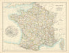France by W. & A.K. Johnston 1887 old antique vintage map plan chart